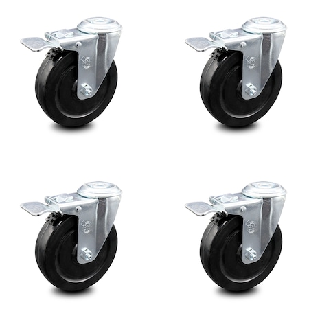 Service Caster 5 Inch Hard Rubber Wheel Swivel Bolt Hole Caster Set with Total Lock Brake SCC SCC-BHTTL20S514-HRS-4